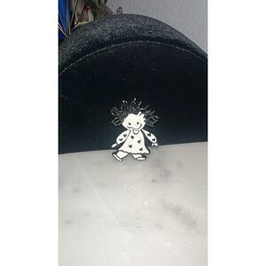 Vintage SFJ Steinmetz Signed Black White Enamel Girl Art Brooch Pin 48758 1970s